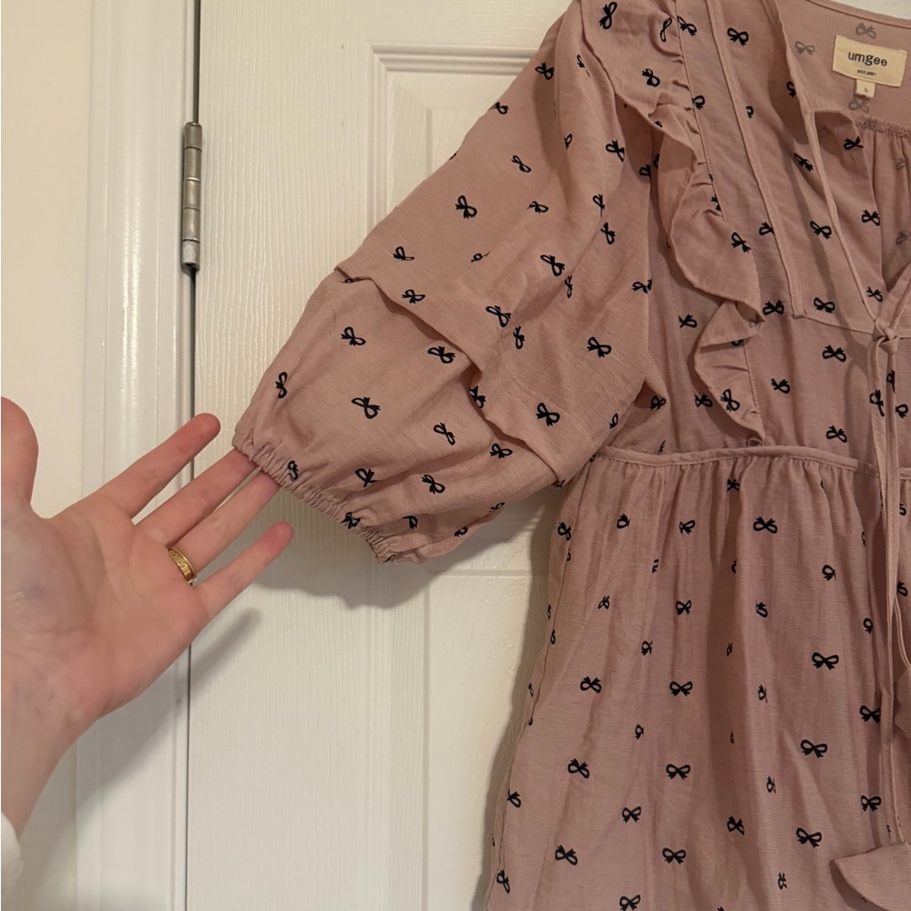 Umgee Mauve Ruffle Blouse with Bow Pattern - Picture 2 of 4